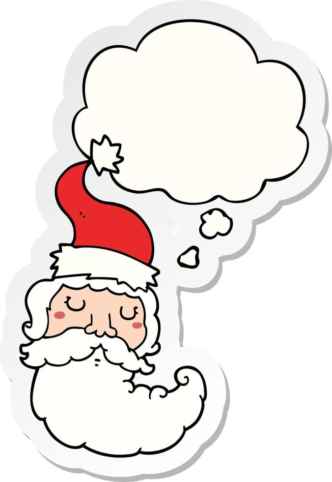 cartone animato faccia di Babbo Natale e bolla di pensiero come adesivo stampato vettore