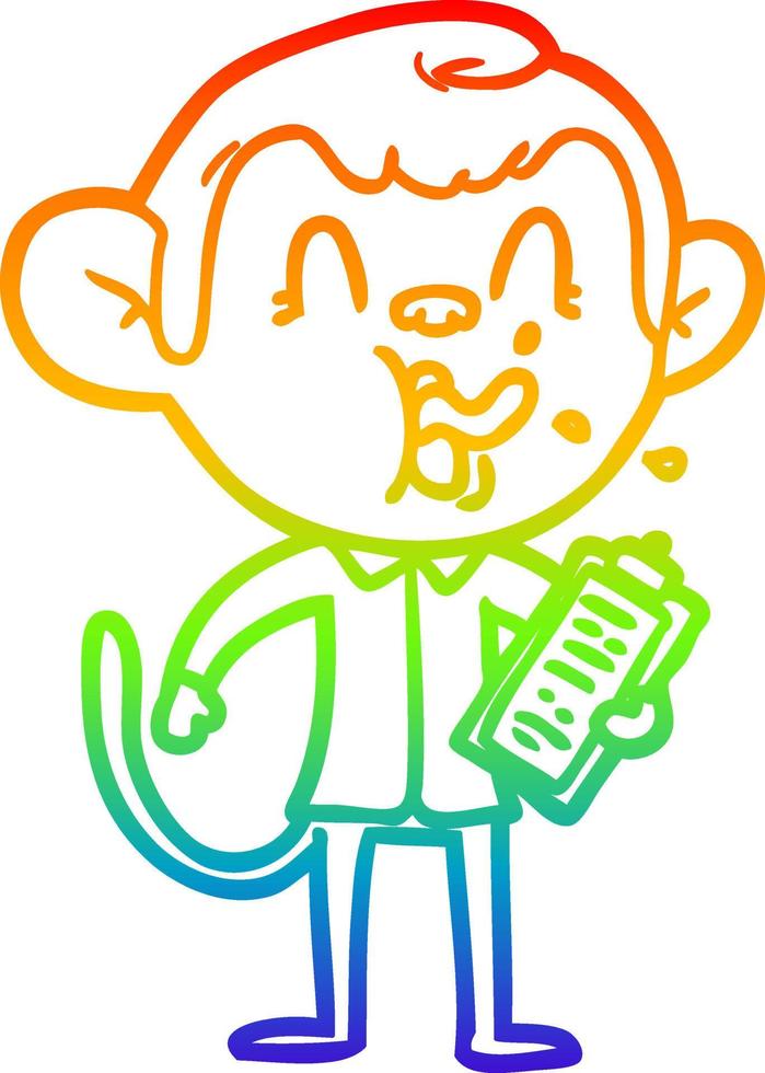 arcobaleno gradiente linea disegno pazzo cartone animato scimmia manager vettore