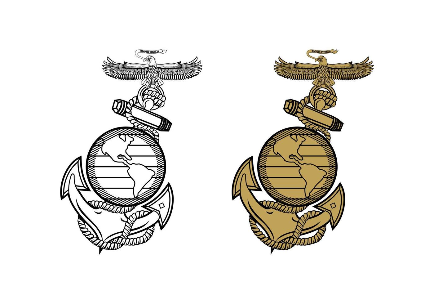globo dell'aquila del corpo dei marine degli stati uniti e illustrazione del design ega dell'ancora vettore
