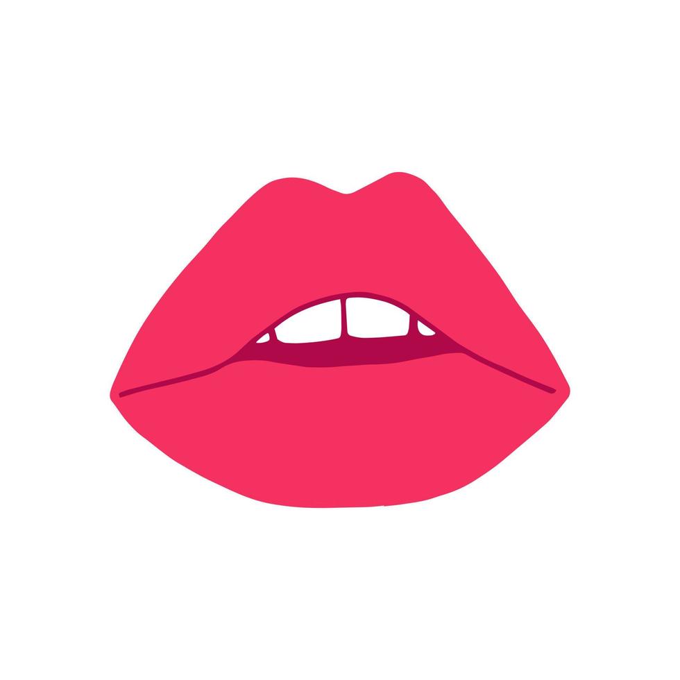 labbra con icona di rossetto rosa. illustrazione della bocca disegnata a mano in stile cartone animato vettore