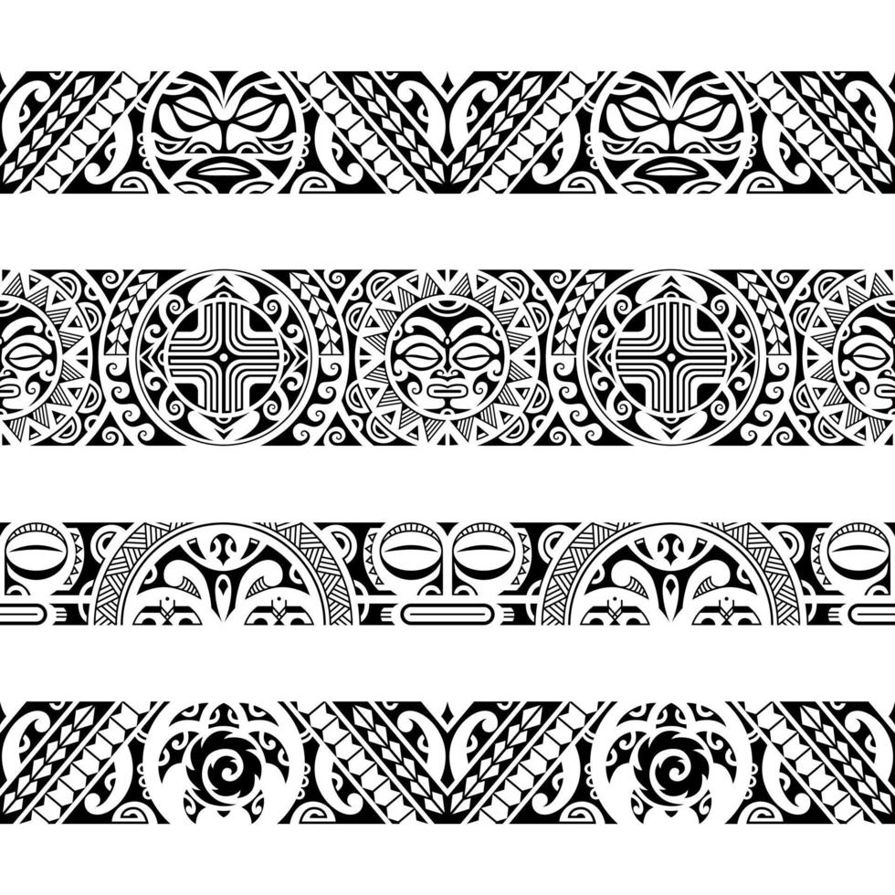 set di bordo di bracciali tatuaggio maori polinesiano. vettore senza cuciture manica tribale.