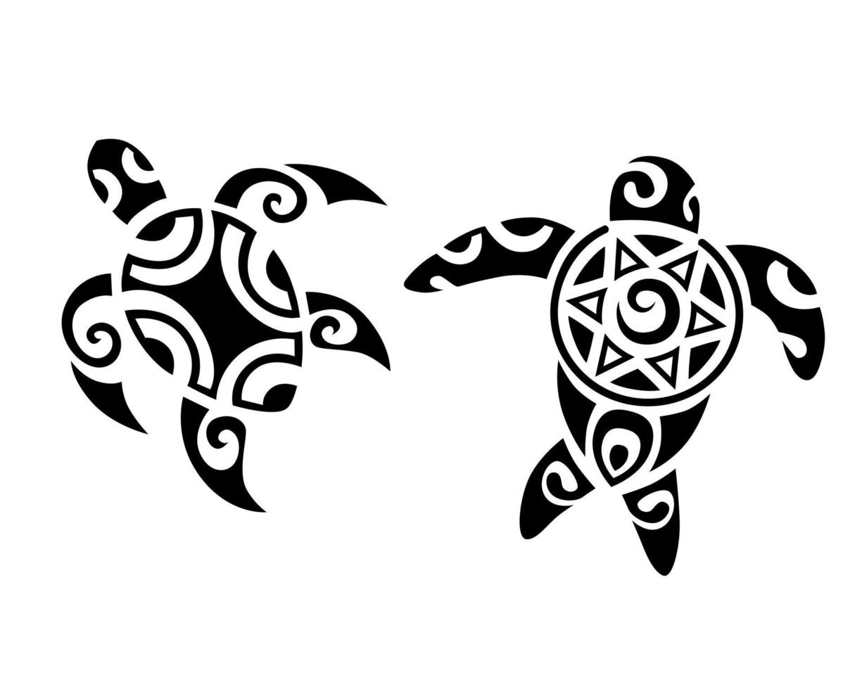 set di tartarughe marine in stile maori. schizzo del tatuaggio. per stampa, t-shirt, carte, tessuto, tatuaggio. vettore