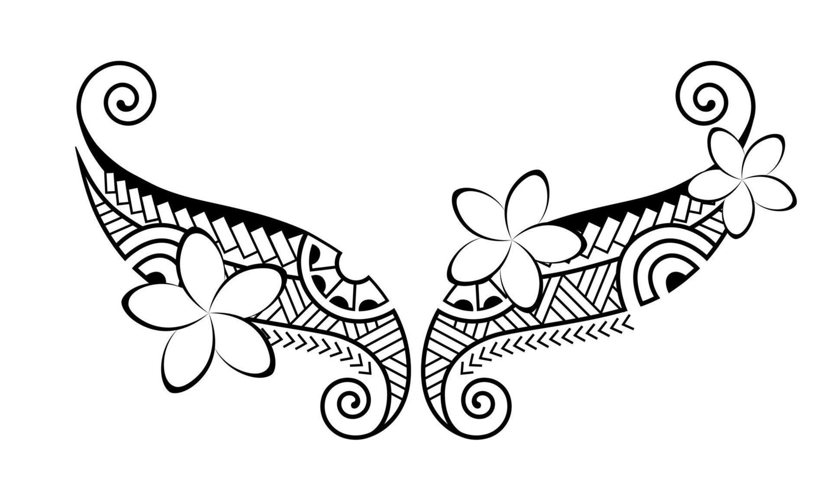 tatuaggio in stile maori. ornamento orientale decorativo etnico con fiori di frangipani plumeria. vettore