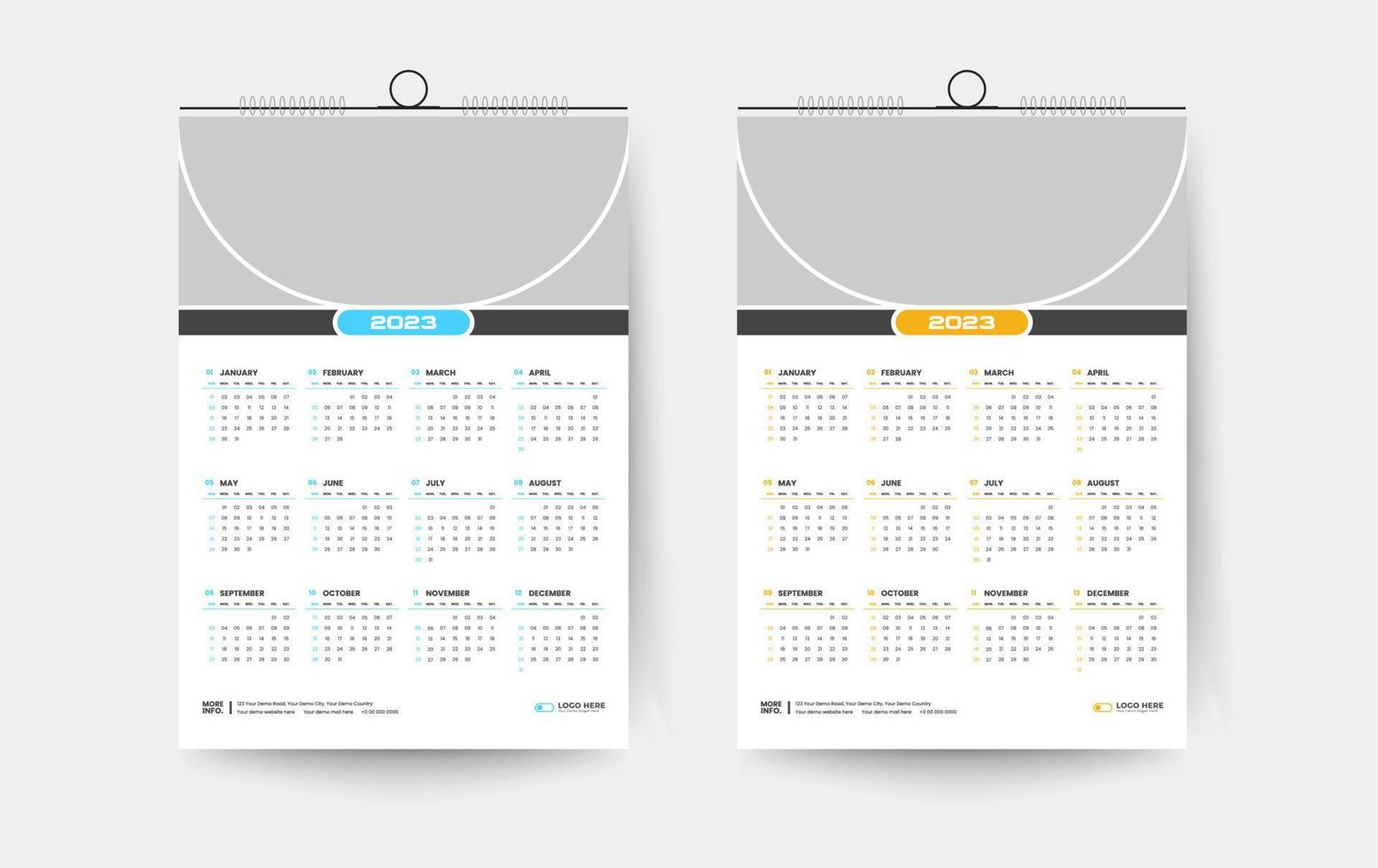 2023 modello di progettazione del calendario da parete di una pagina vettore