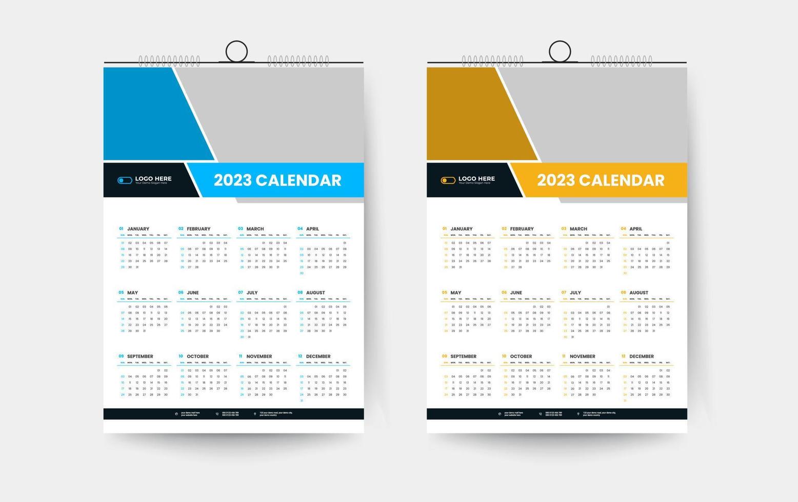 2023 modello di progettazione del calendario da parete di una pagina vettore