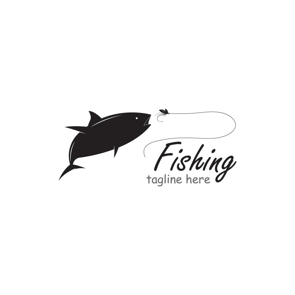 logo di pesca, modello di logo di pesce e amo vettore