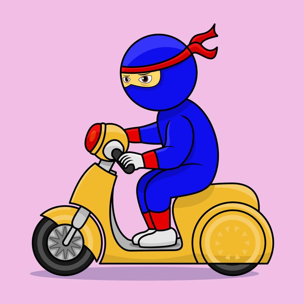 simpatici personaggi, ninja guida una moto, adatta per flayer, banner, libri per bambini e altre esigenze vettore