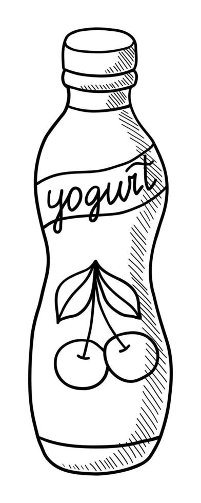 disegno di contorno vettoriale di bere yogurt su sfondo bianco