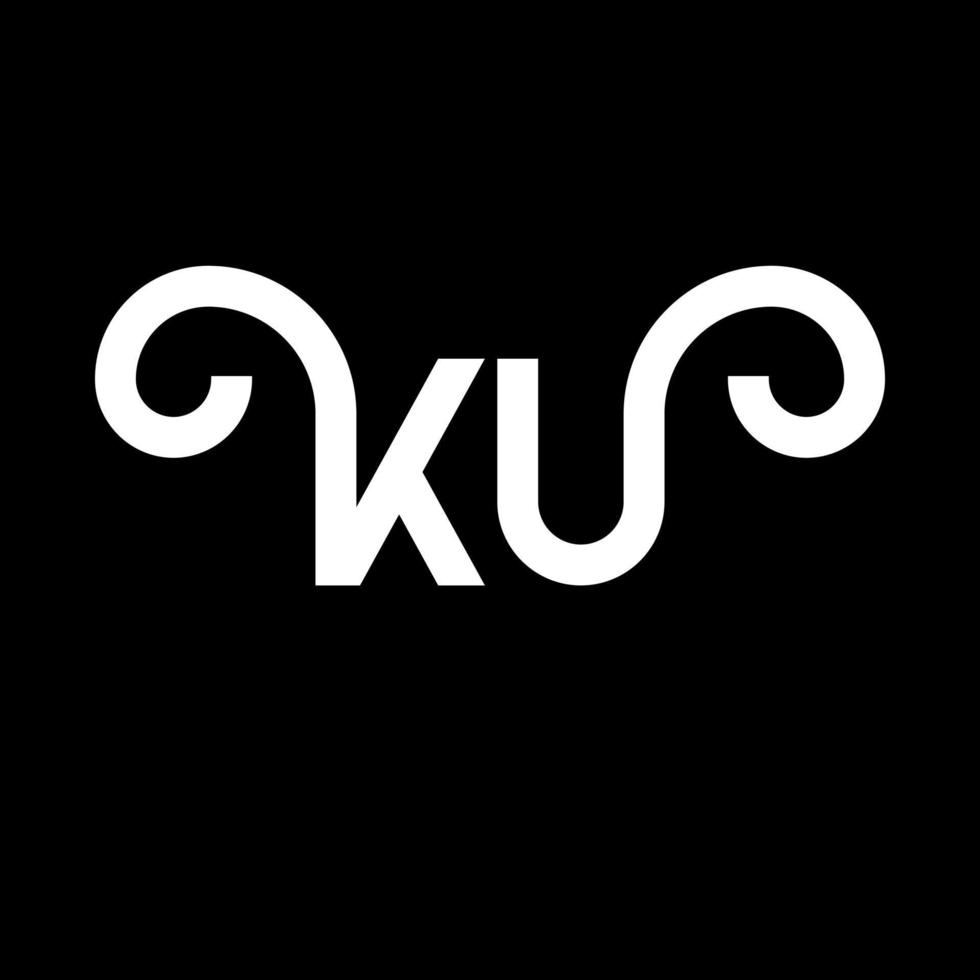 ku lettera logo design su sfondo nero. ku creative iniziali lettera logo concept. disegno della lettera ku. ku bianco lettera design su sfondo nero. ku, ku logo vettore