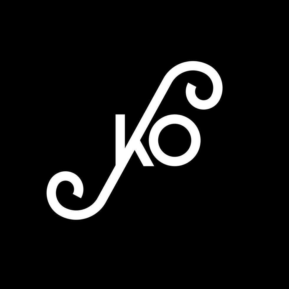 ko lettera logo design su sfondo nero. ko creative iniziali lettera logo concept. disegno della lettera ko. ko bianco lettera design su sfondo nero. ko, ko logo vettore