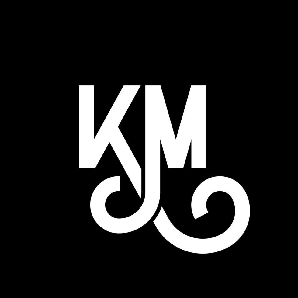 design del logo della lettera km su sfondo nero. km creative iniziali lettera logo concept. disegno della lettera km. km disegno della lettera bianca su sfondo nero. km, km logo vettore