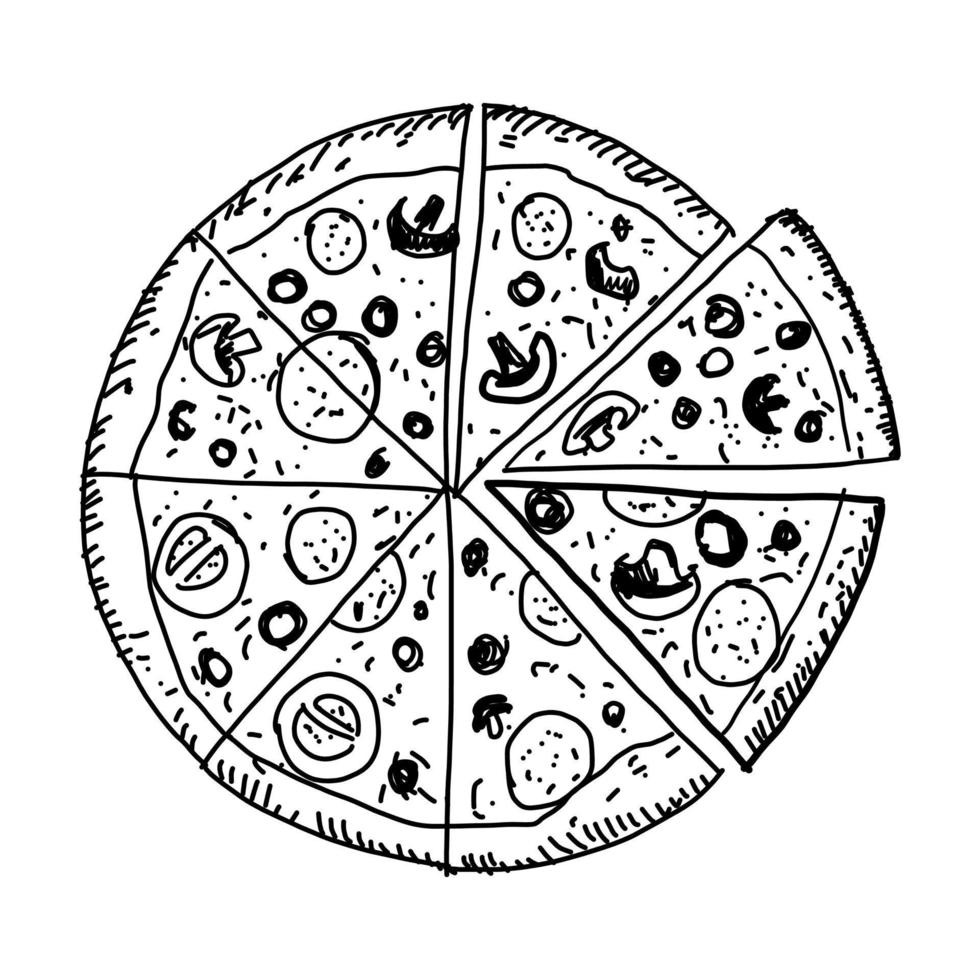 Pizza. illustrazione vettoriale. stile di schizzo. vettore