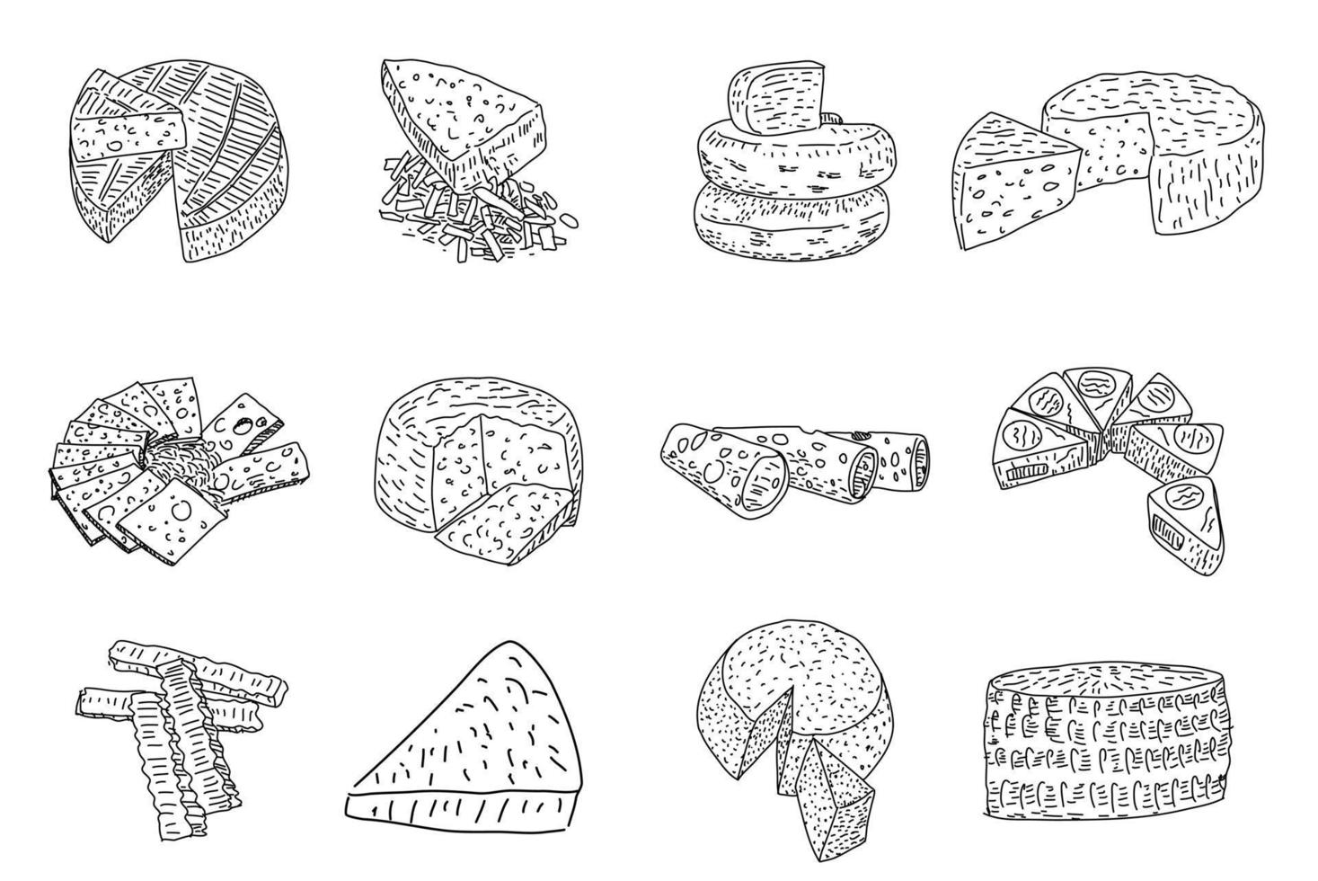 illustrazioni vettoriali disegnate a mano di formaggio.