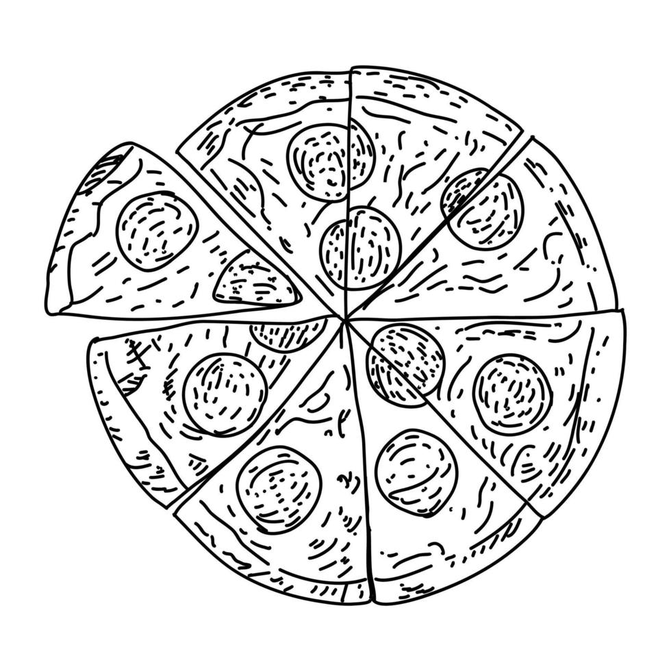 Pizza. illustrazione vettoriale. stile di schizzo. vettore