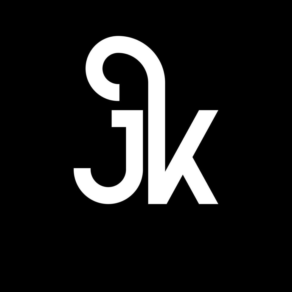 jk lettera logo design su sfondo nero. jk creative iniziali lettera logo concept. disegno della lettera jk. jk bianco lettera design su sfondo nero. jk, jk logo vettore