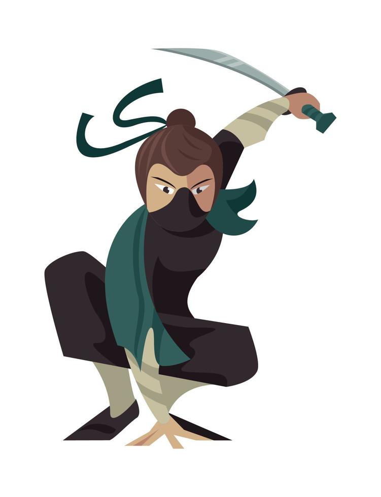 guerriero ninja con arma spada vettore