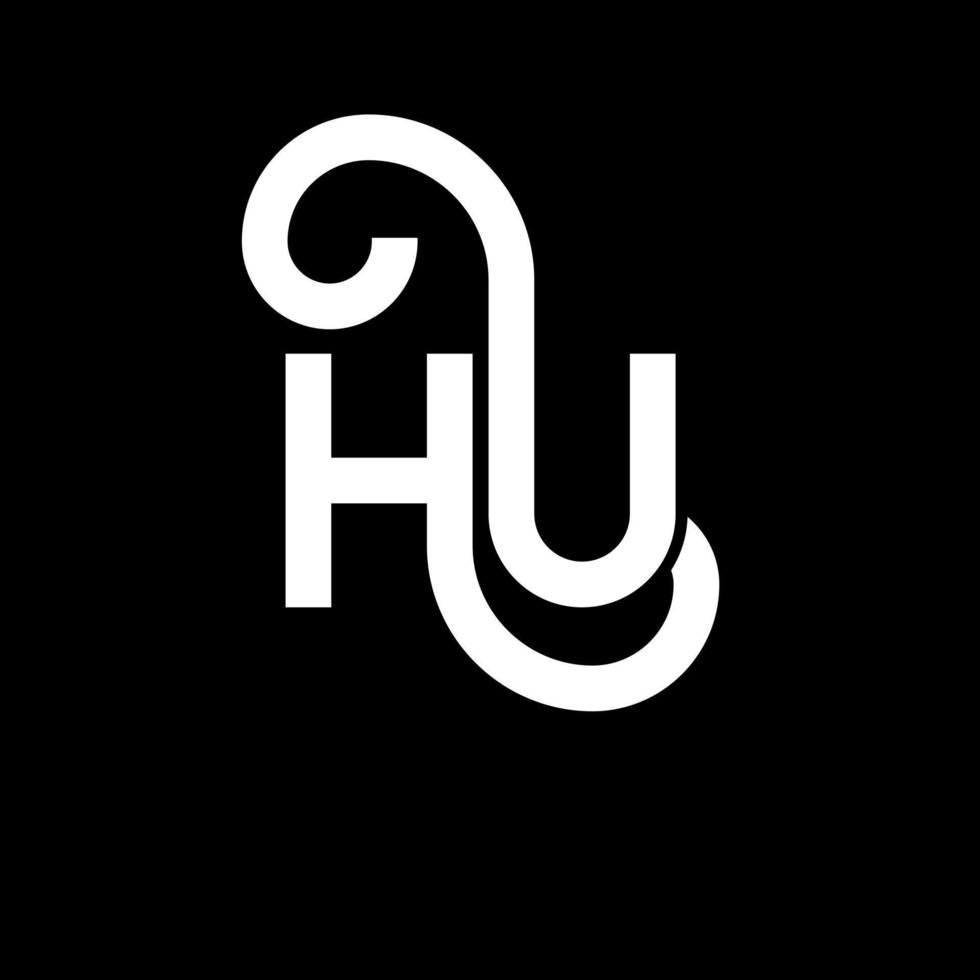 hu lettera logo design su sfondo nero. hu creative iniziali lettera logo concept. hu disegno della lettera. eh disegno di lettera bianca su sfondo nero. eh, eh logo vettore