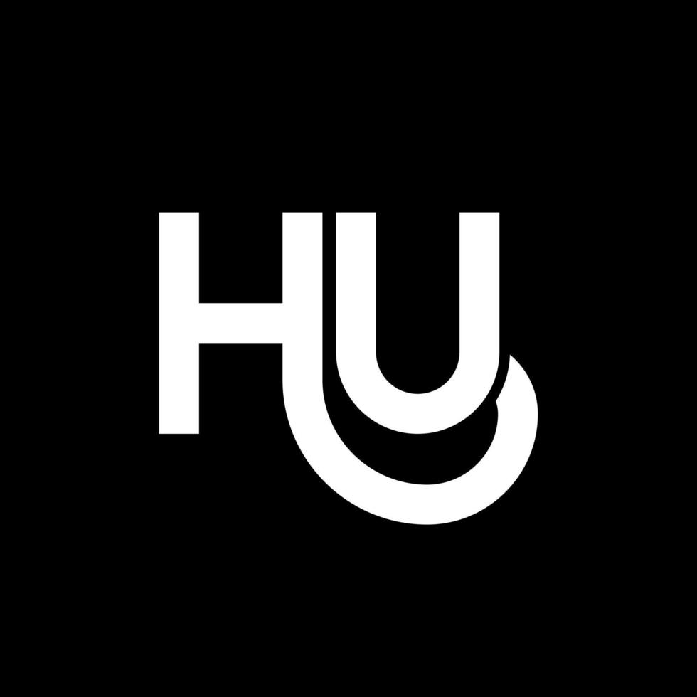 hu lettera logo design su sfondo nero. hu creative iniziali lettera logo concept. hu disegno della lettera. eh disegno di lettera bianca su sfondo nero. eh, eh logo vettore