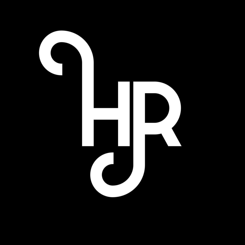 hr lettera logo design su sfondo nero. hr creative iniziali lettera logo concept. disegno della lettera h. hr bianco lettera design su sfondo nero. ora, ora logo vettore