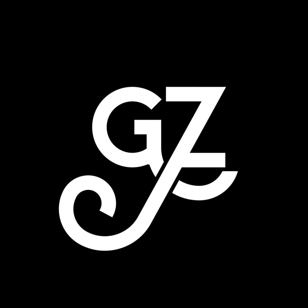 gz lettera logo design su sfondo nero. gz creative iniziali lettera logo concept. disegno della lettera gz. gz bianco lettera design su sfondo nero. gz, gz logo vettore