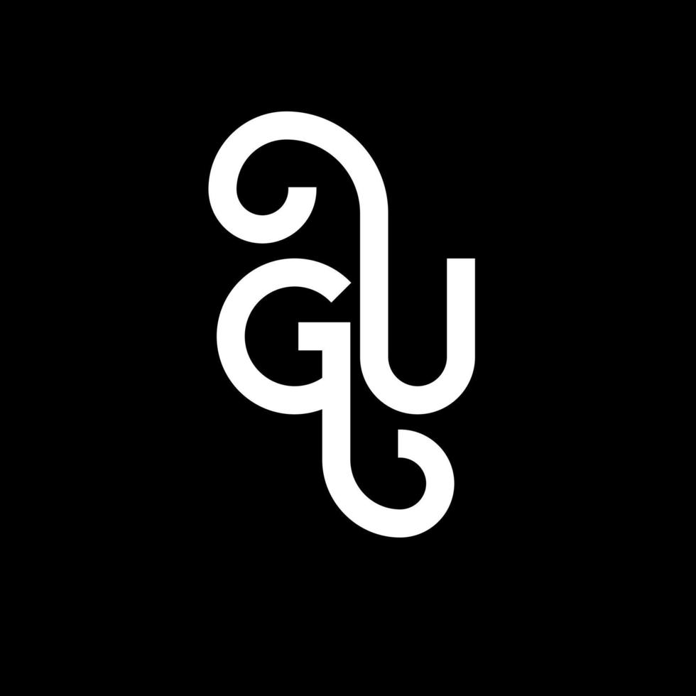 gu lettera logo design su sfondo nero. gu creative iniziali lettera logo concept. disegno della lettera g. gu bianco lettera design su sfondo nero. gu, gu logo vettore