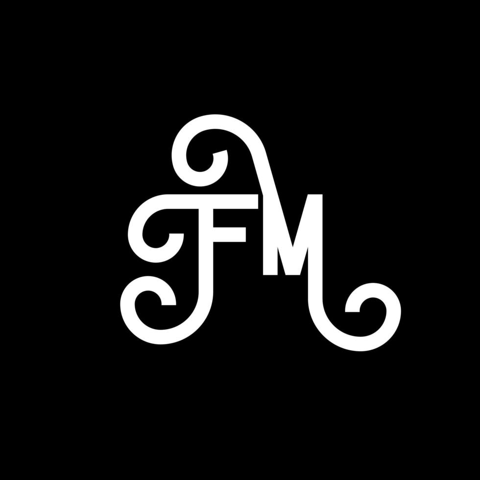 design del logo della lettera fm su sfondo nero. fm creative iniziali lettera logo concept. disegno della lettera fm. fm bianco lettera design su sfondo nero. fm, fm logo vettore