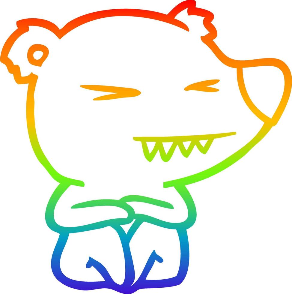 arcobaleno gradiente linea disegno arrabbiato orso polare cartone animato seduto vettore