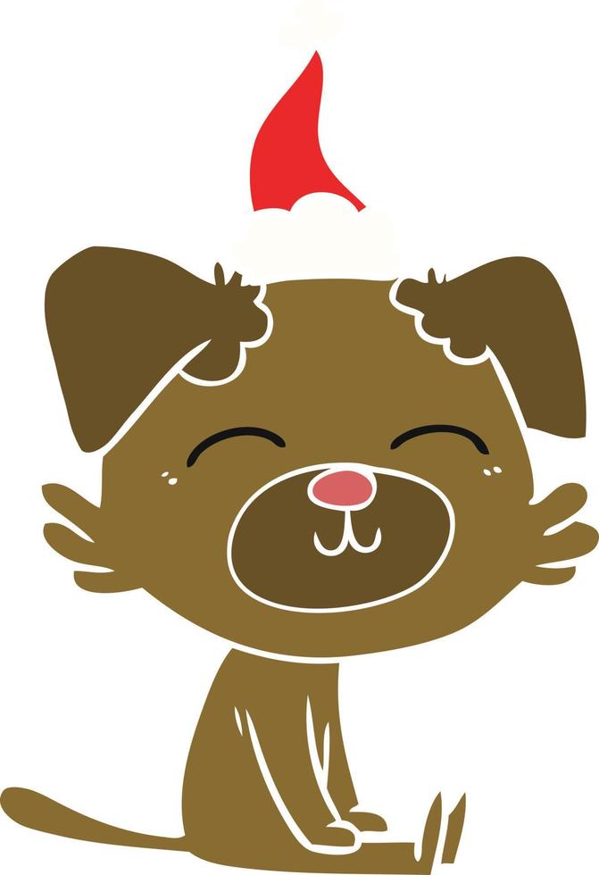 illustrazione a colori piatta di un cane che indossa il cappello di Babbo Natale vettore