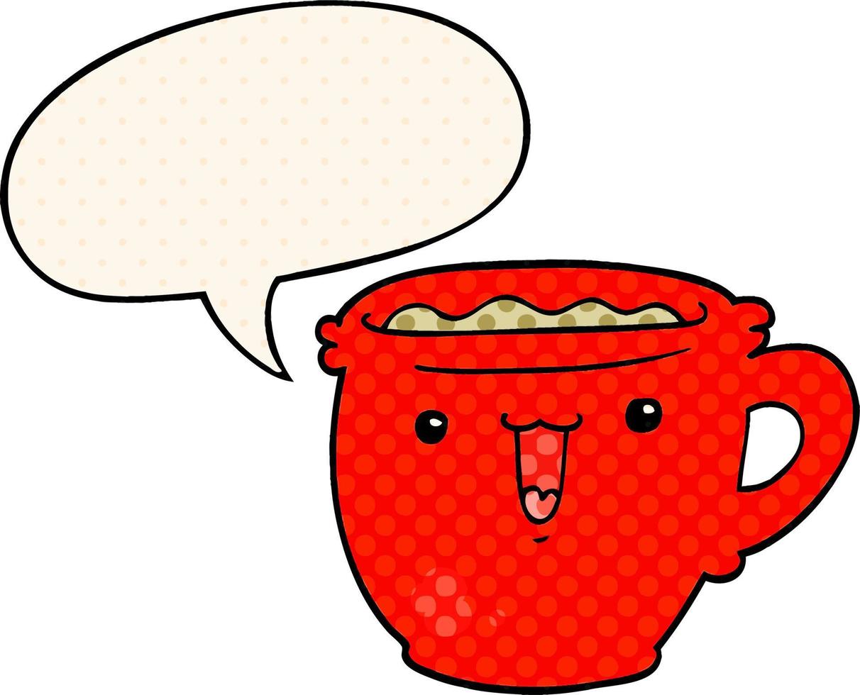 simpatico cartone animato tazza di caffè e fumetto in stile fumetto vettore