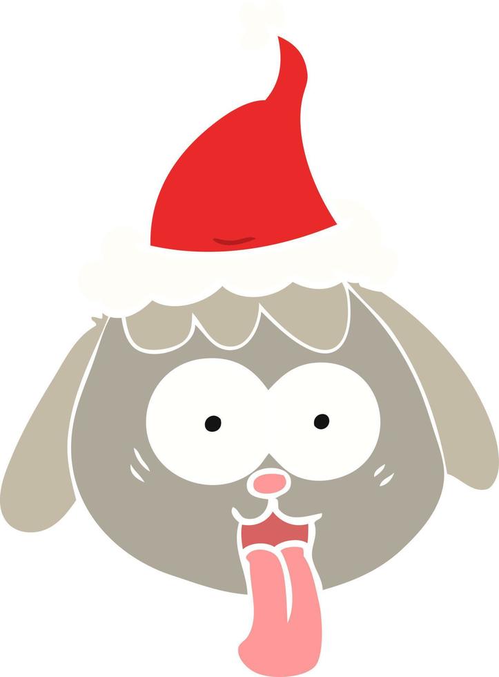 illustrazione a colori piatta di una faccia di cane che ansimava indossando il cappello di Babbo Natale vettore