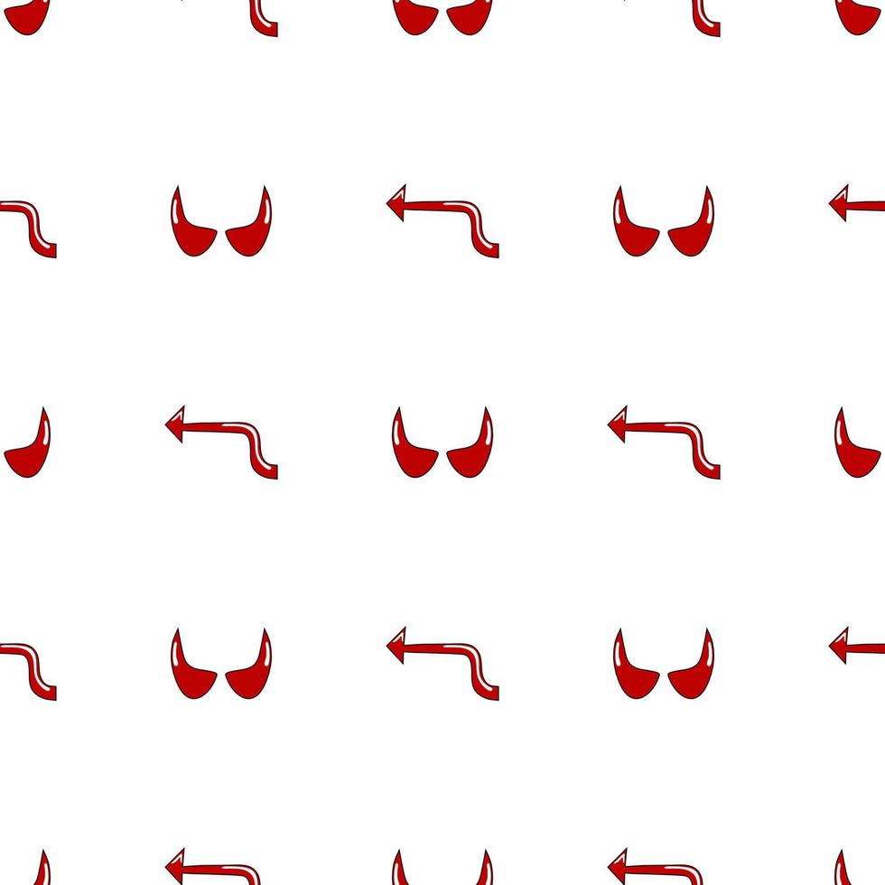 modello senza cuciture con code di diavolo rosse e corna isolati su sfondo bianco. stile cartone animato. illustrazione vettoriale. vettore
