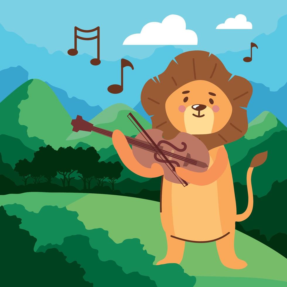 leone che suona il paesaggio del violino vettore