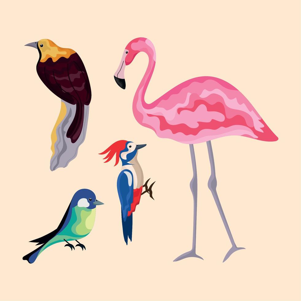 simpatiche icone di uccelli esotici vettore