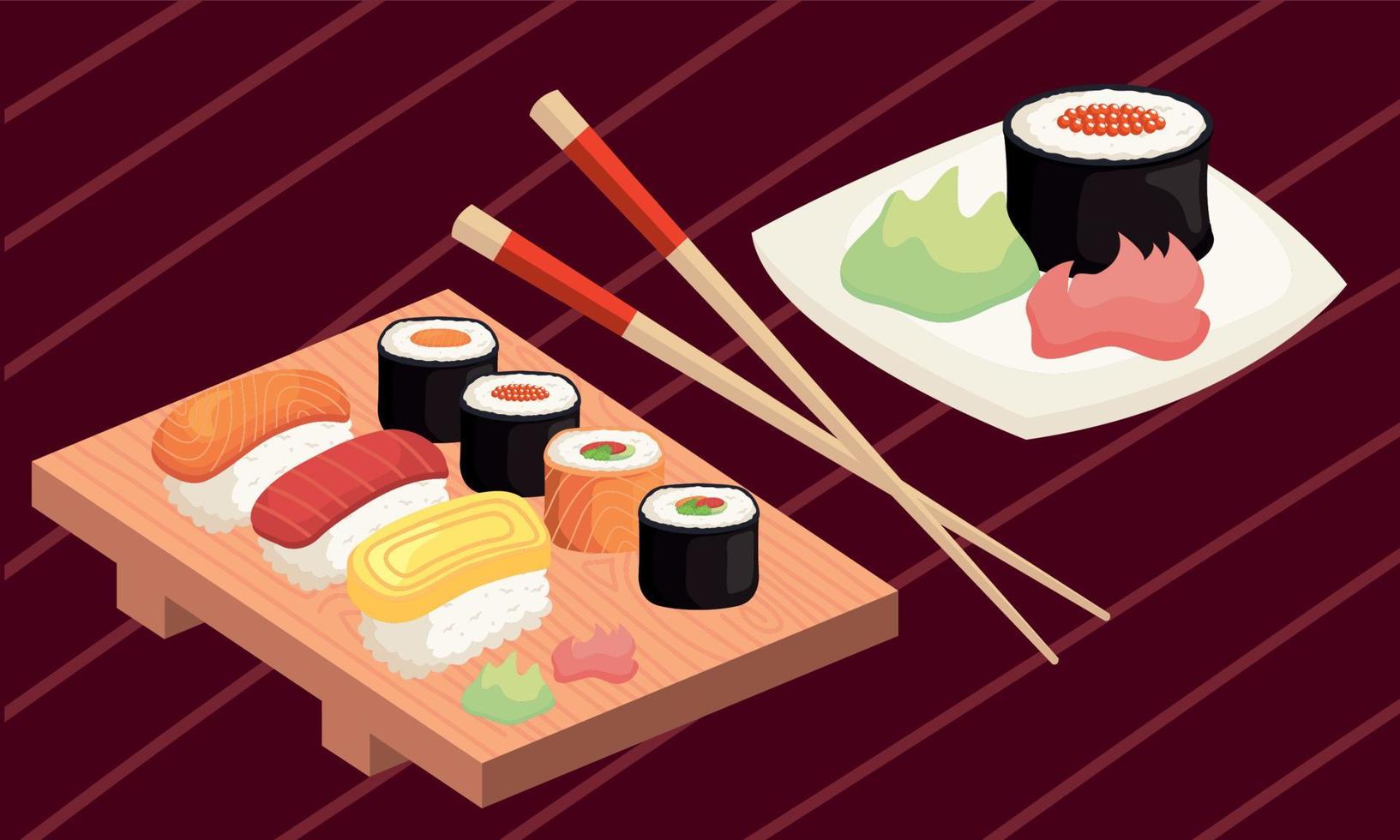 trainare piatti di cibo giapponese vettore