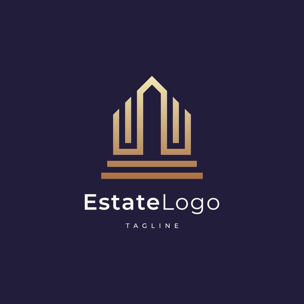 design del logo dell'edificio con struttura in stile linea immobiliare, architettura, costruzione vettore
