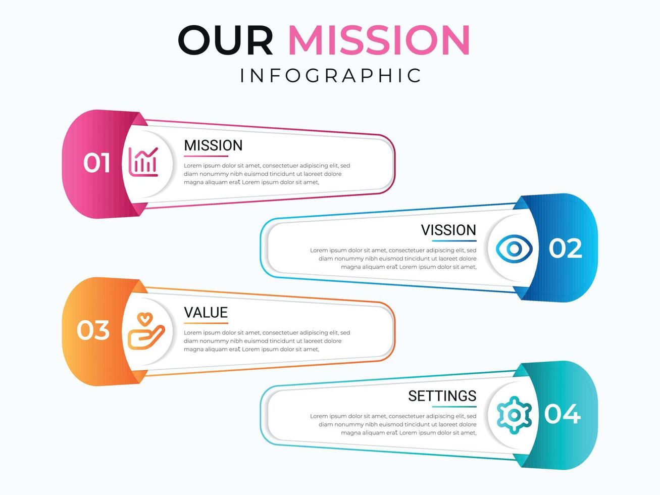 modello di progettazione vettoriale 3d astratto di infografica di presentazione aziendale con 4 passaggi o opzioni. può essere utilizzato per il layout del flusso di lavoro, il diagramma, il rapporto annuale, il web design, il banner creativo, il vettore di etichette