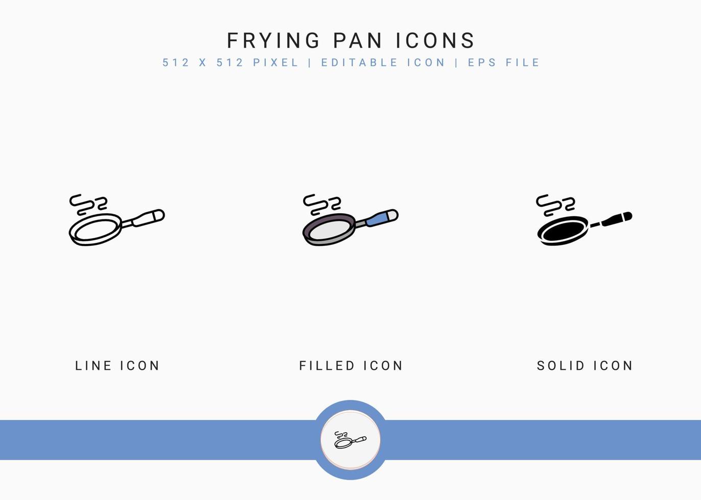 le icone della padella impostano l'illustrazione vettoriale con lo stile della linea dell'icona solido. concetto di utensili da cucina. icona del tratto modificabile su sfondo isolato per il web design, l'interfaccia utente e l'applicazione mobile