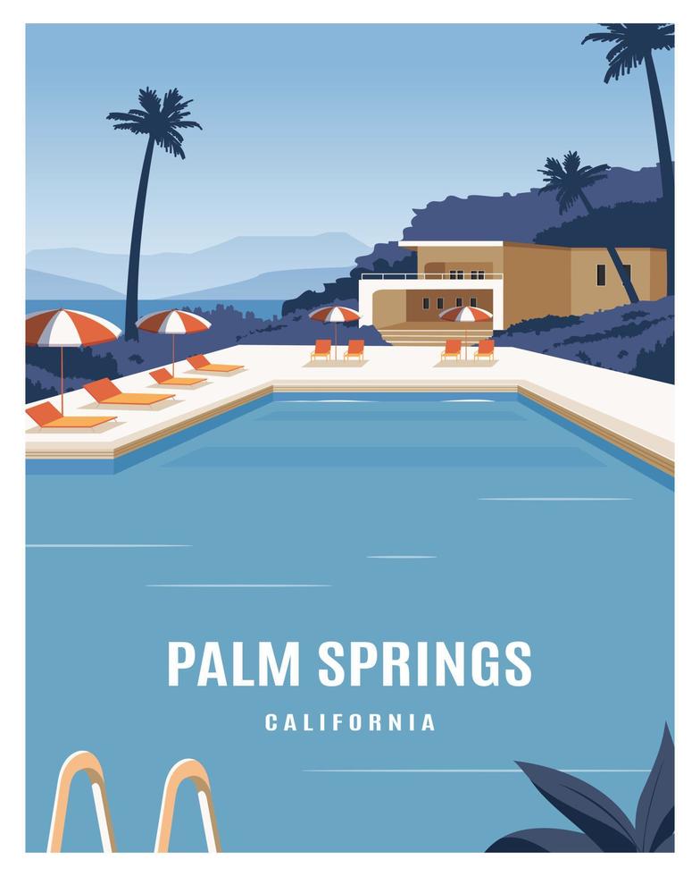 estate a palm springs california poster di viaggio illustrazione vettoriale con stile minimalista.