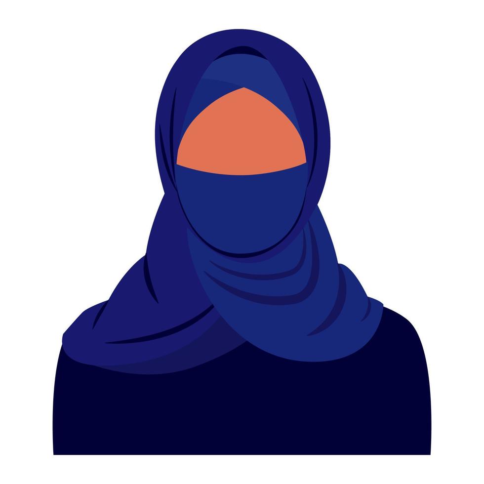 donna musulmana astratta nei tradizionali abiti hijab scuri. ragazza araba chiudere mezza faccia. illustrazione vettoriale isolata