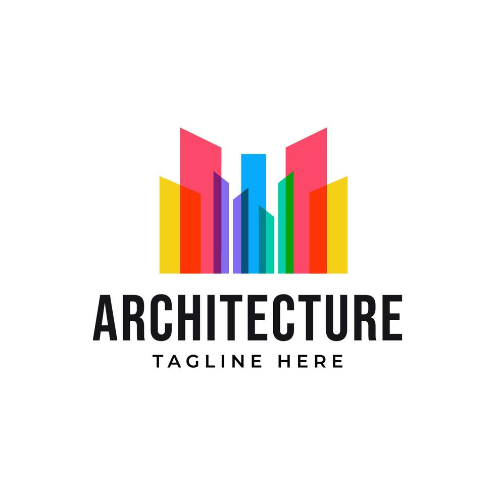 design colorato del logo di edifici e grattacieli per l'identità visiva aziendale. illustrazione vettoriale del logo immobiliare