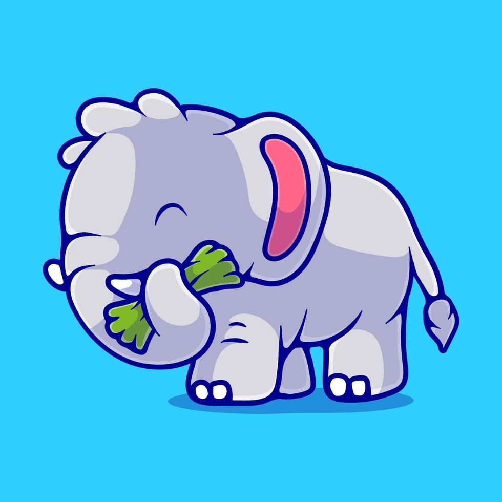 simpatico elefante che mangia erba illustrazione adatta per adesivo mascotte e design t-shirt vettore