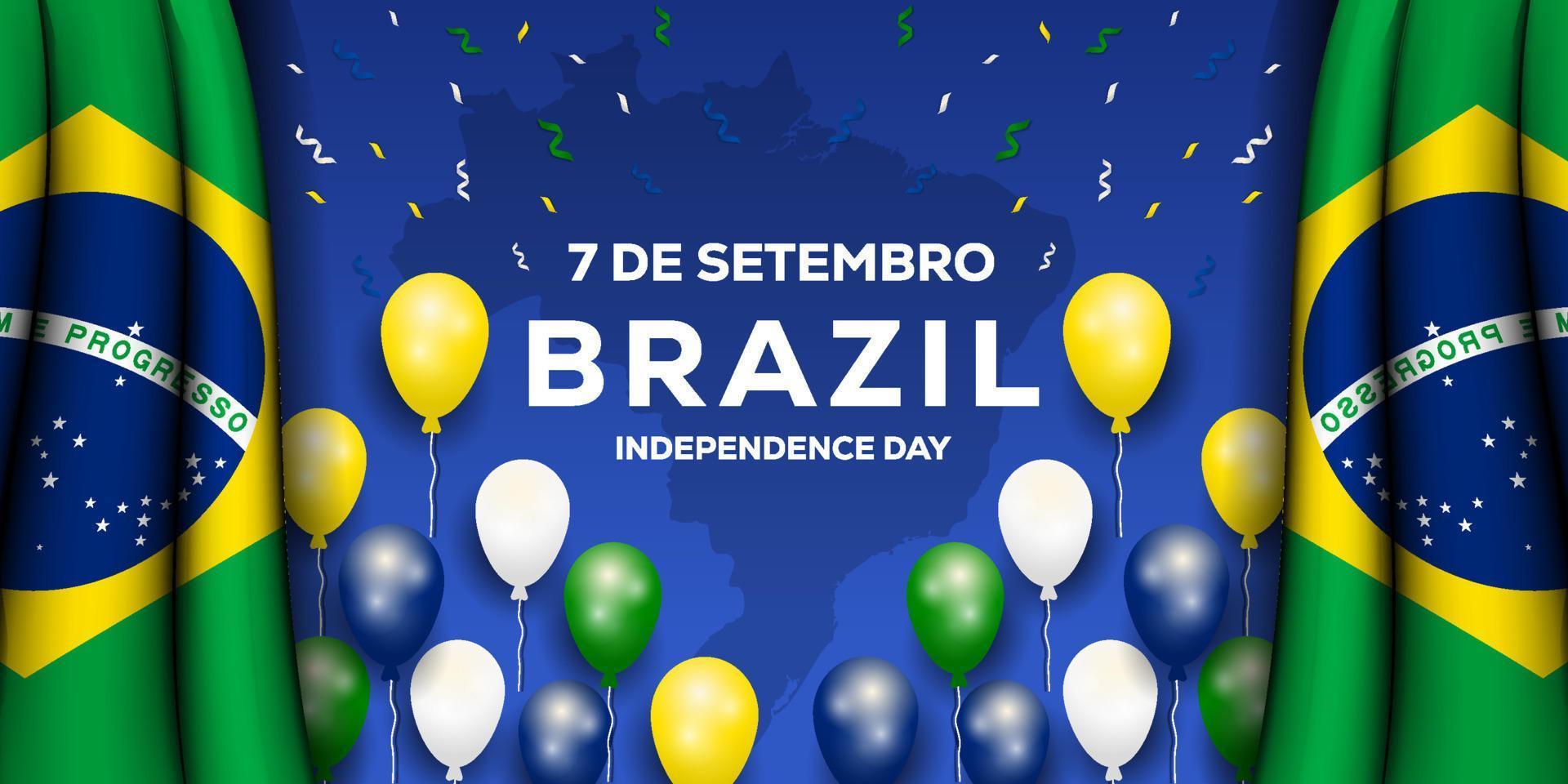 realistico 7 settembre sfondo del giorno dell'indipendenza del brasile con palloncini e bandiere del brasile vettore