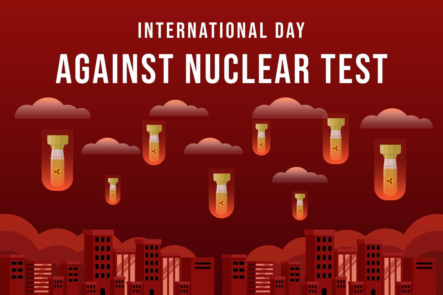 giornata internazionale contro l'illustrazione del test nucleare con bombe nucleari che cadono sulla città vettore