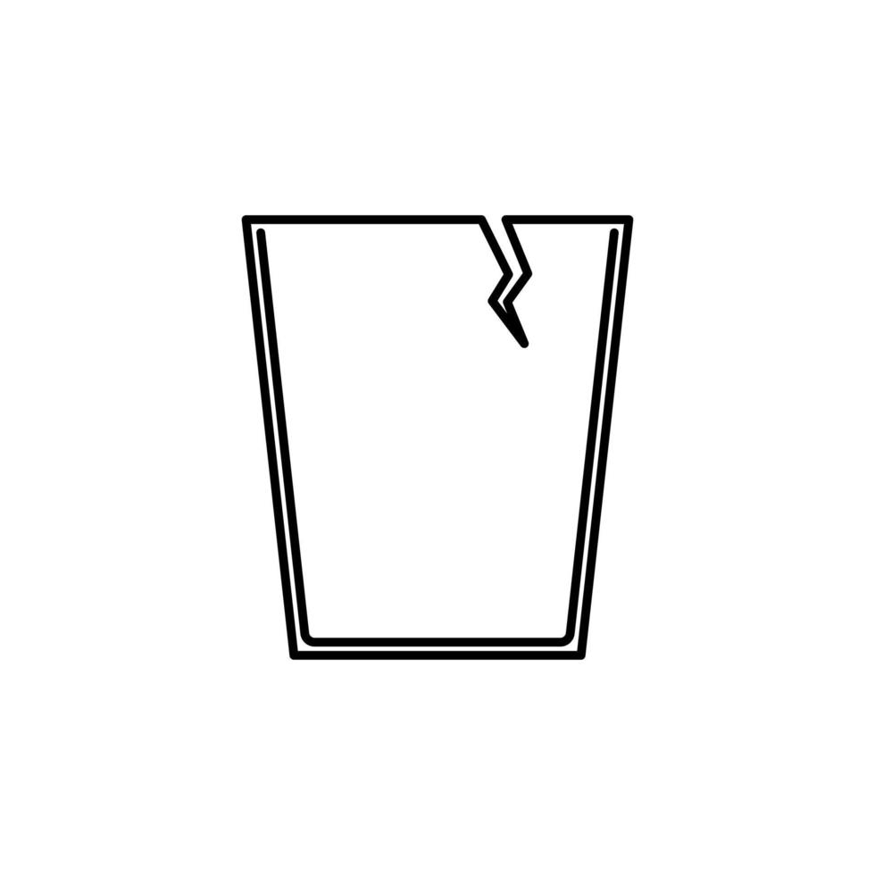 icona della linea di vetro o tazza incrinata. su sfondo bianco. isolato, semplice, linee, sagome e stile pulito. adatto per simboli, segni, icone o loghi vettore