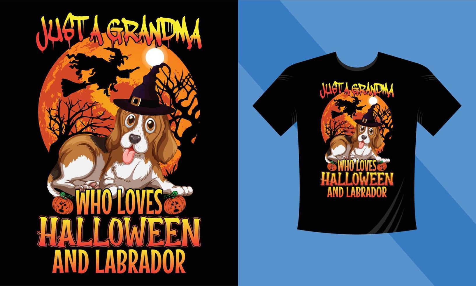 solo una nonna che ama halloween e il labrador - il miglior modello di design per t-shirt di halloween. labrador, zucca, notte, luna, strega, maschera. t-shirt con sfondo notturno per la stampa. vettore