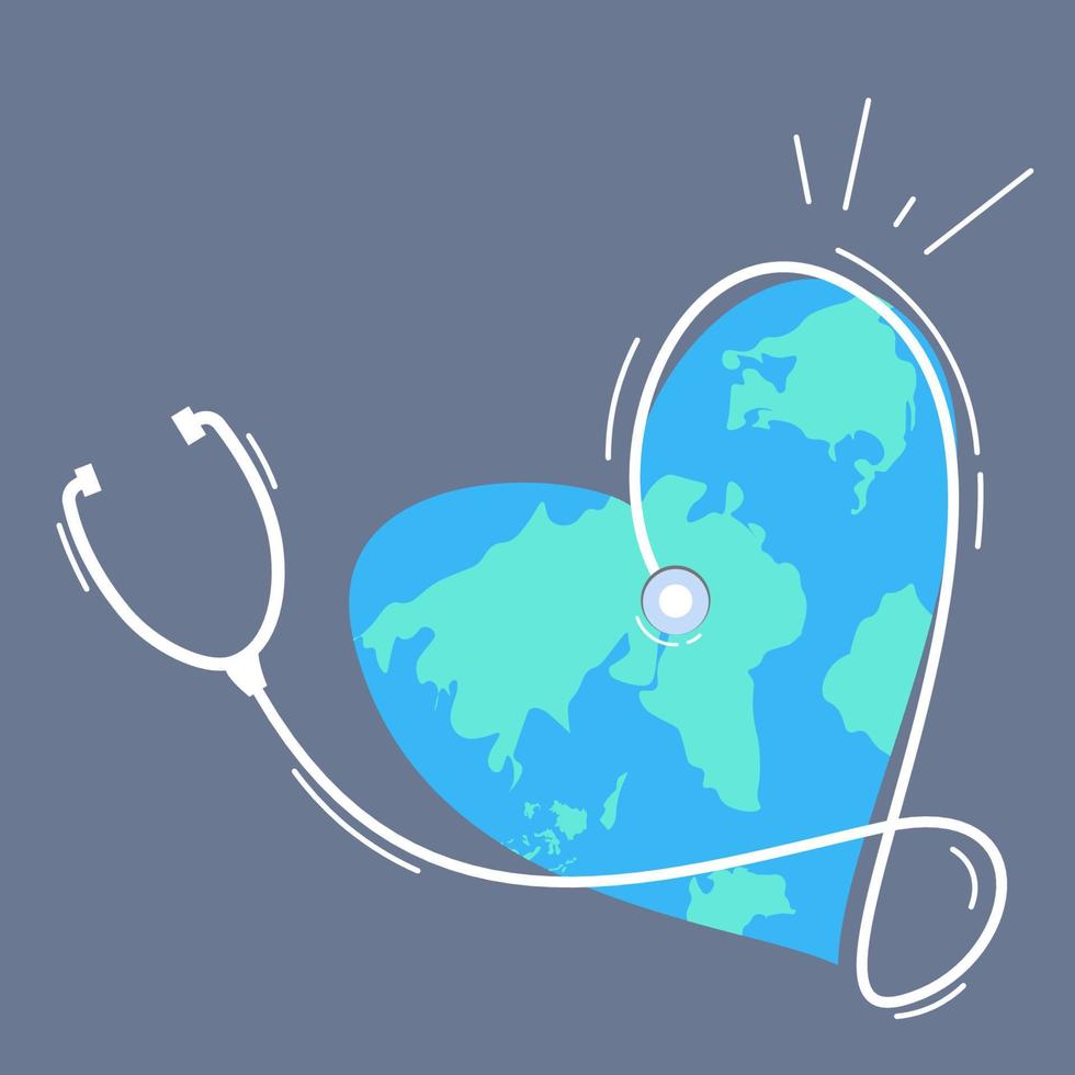 disegno vettoriale di simbolo di salute mondiale. cuore e stetoscopio con design piatto illustrazione backround