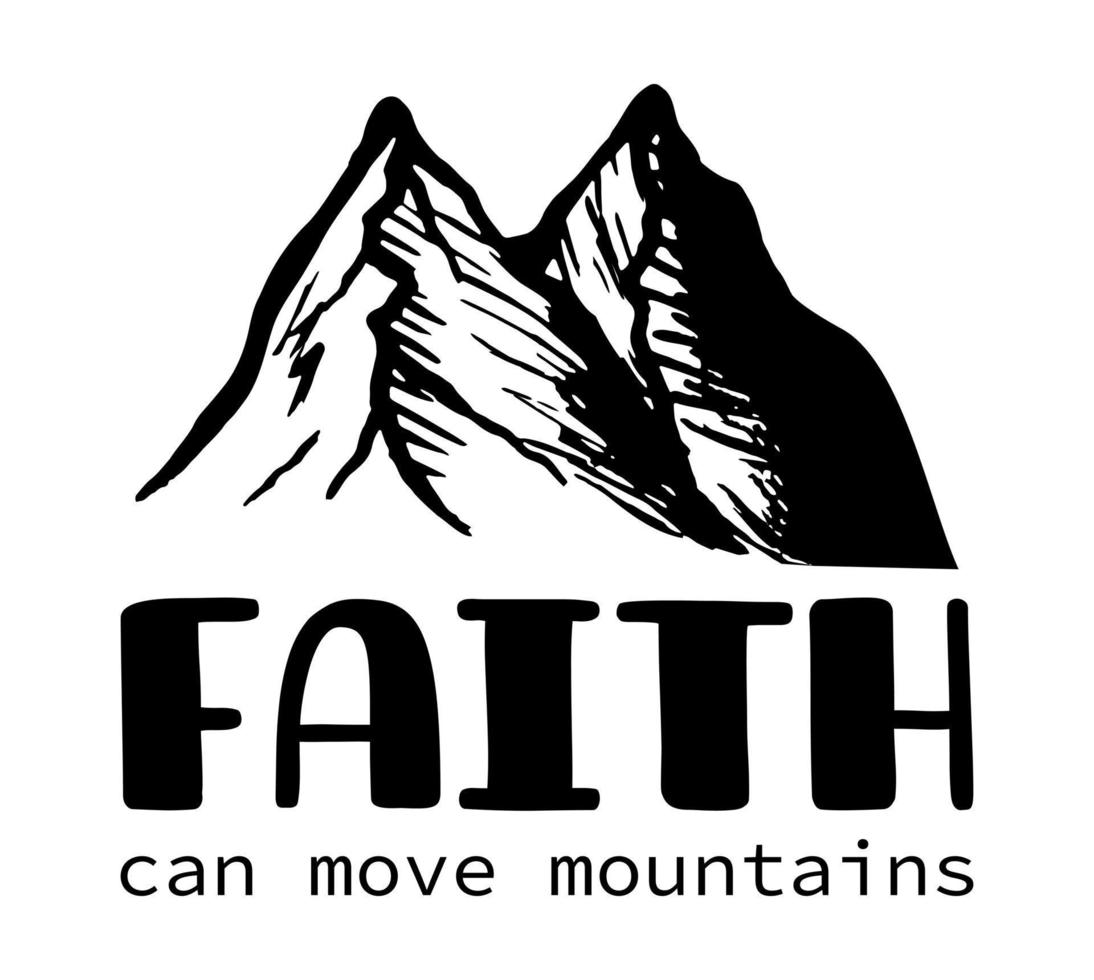 citazione religiosa isolata su sfondo bianco. la fede può spostare la carta delle lettere del versetto della Bibbia delle montagne o il modello di stampa della maglietta. vettore