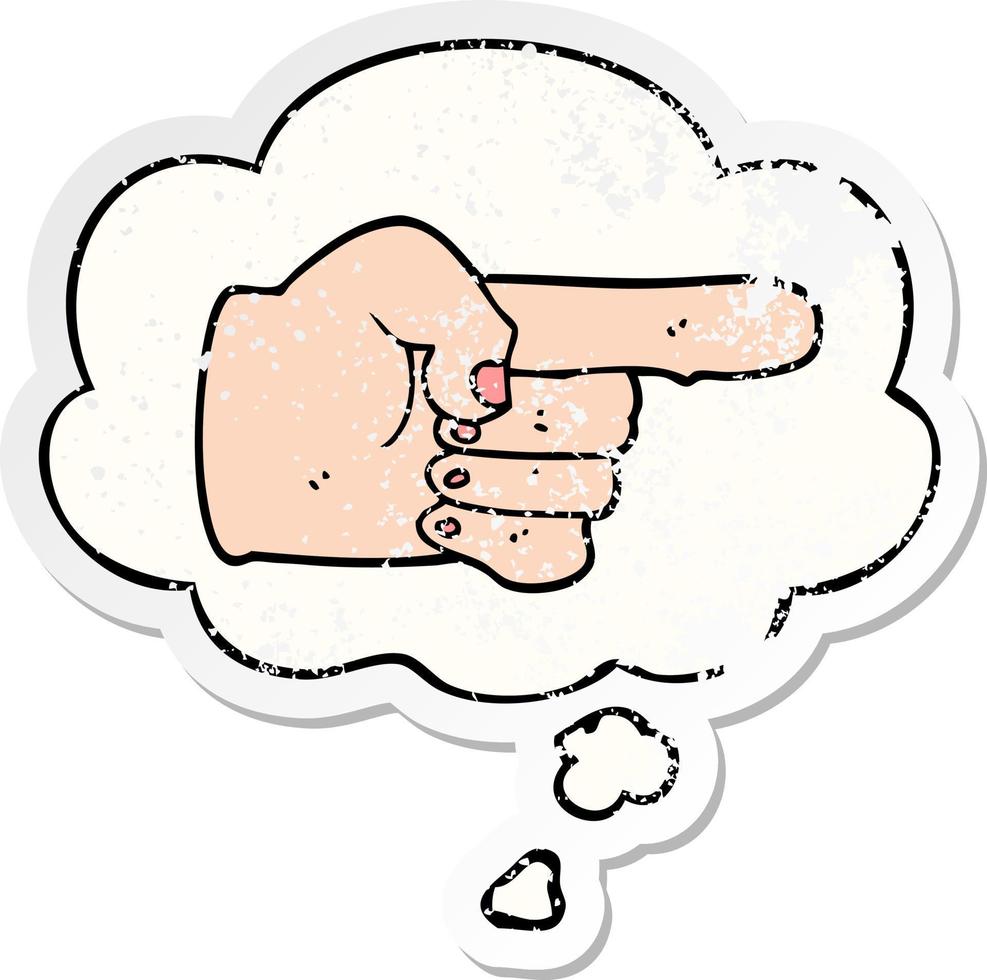 cartone animato che indica la mano e il fumetto come un adesivo consumato in difficoltà vettore