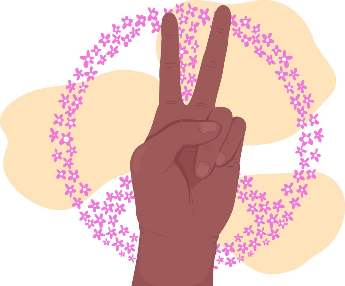 illustrazione isolata del vettore 2d del segno del pacifismo. dire addio. fermare la guerra gesto della mano piatta su sfondo cartone animato. armonia e amore scena modificabile colorata per dispositivi mobili, sito Web, presentazione