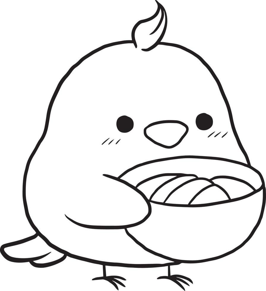 doodle cartone animato pollo kawaii anime carino pagina da colorare vettore